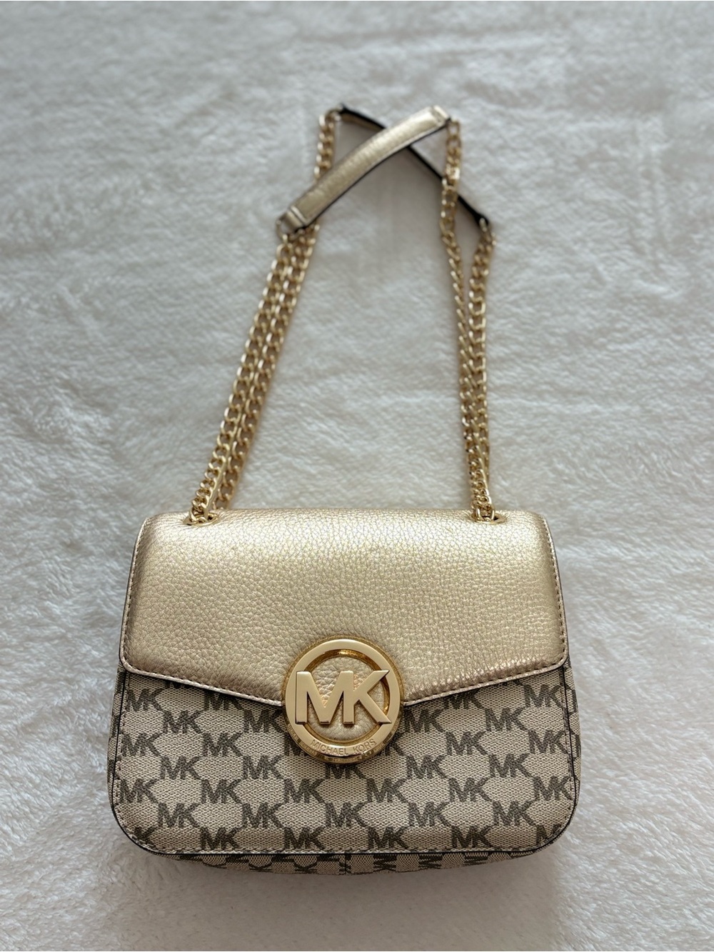 Michael Kors Fulton Gold Logo Chain Shoulder Bag